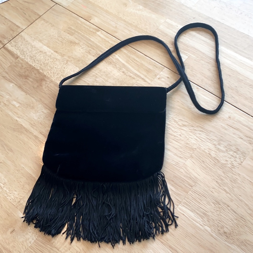 Black Velvet Fringe Small Shoulder Strap purse Morris Moskowitz